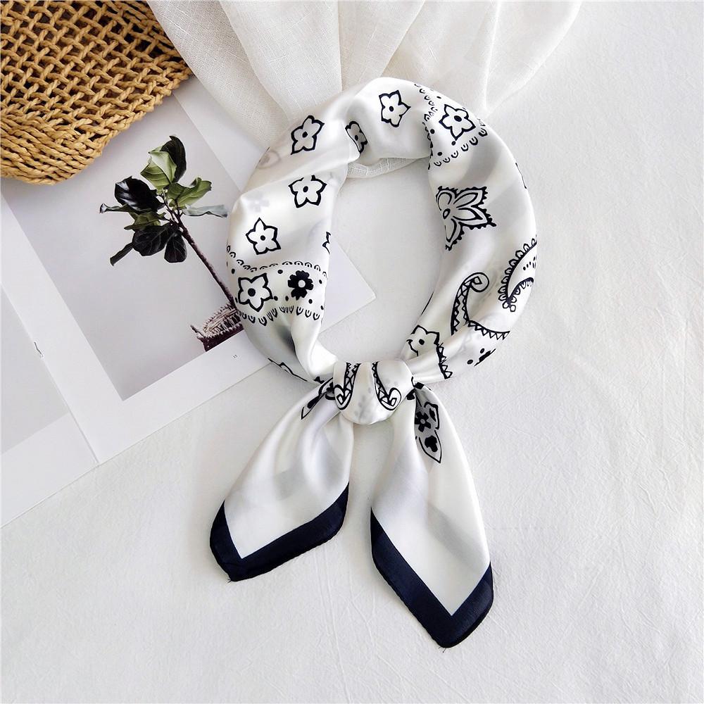 Floral Print Headkerchief Neck Scarves Women 70CM Square Headband Hijab Scarf For Ladies