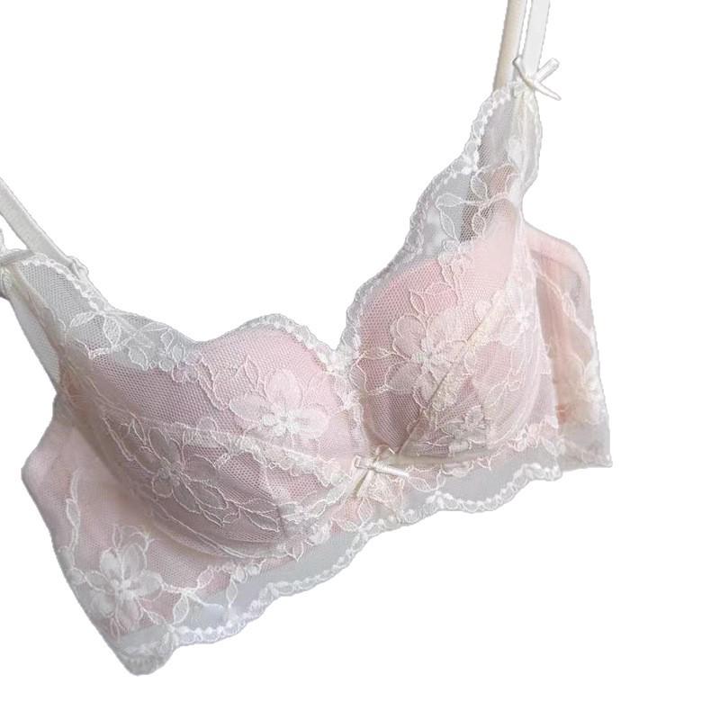 Japanese Sexy Lace Lingerie Set: Wireless Bra for Small Bust, with Beautiful Back Design and Panties.