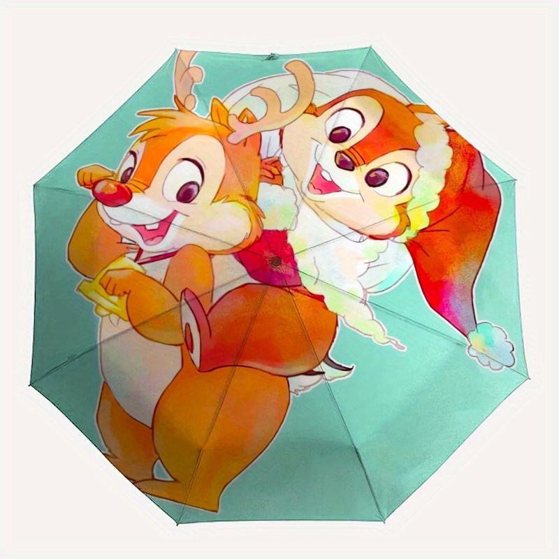 Christmas Reindeer & Santa Claus Chip & Dale Automatic Opening and Closing Umbrella - Lightweight 3-Fold Design, Suitable for Fans, Travel,