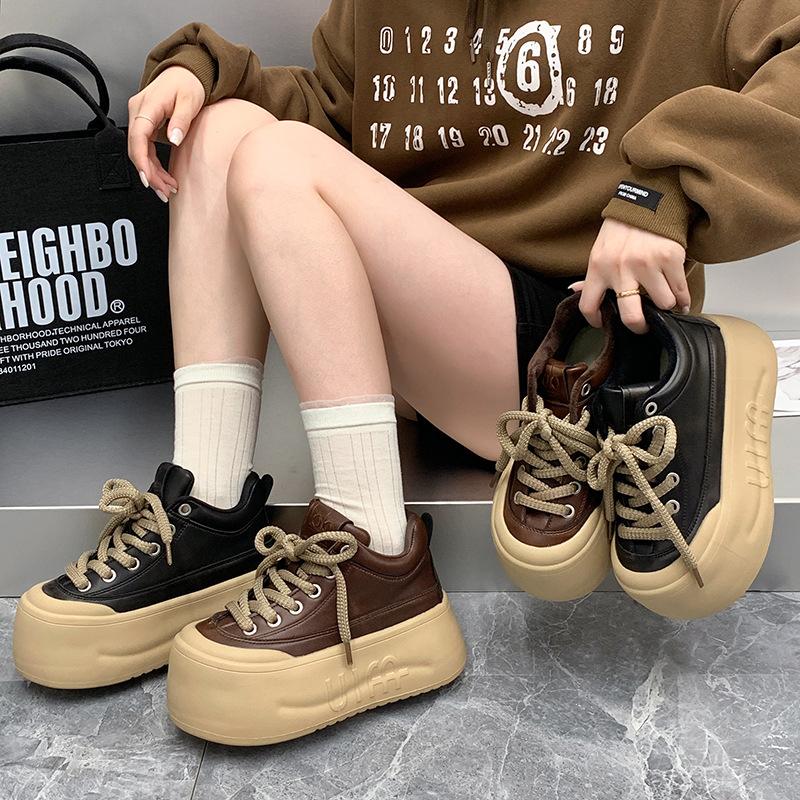 [Fanfna] European goods big head lace-up bread casual shoes board shoes platform muffin small sports shoes women's shoes