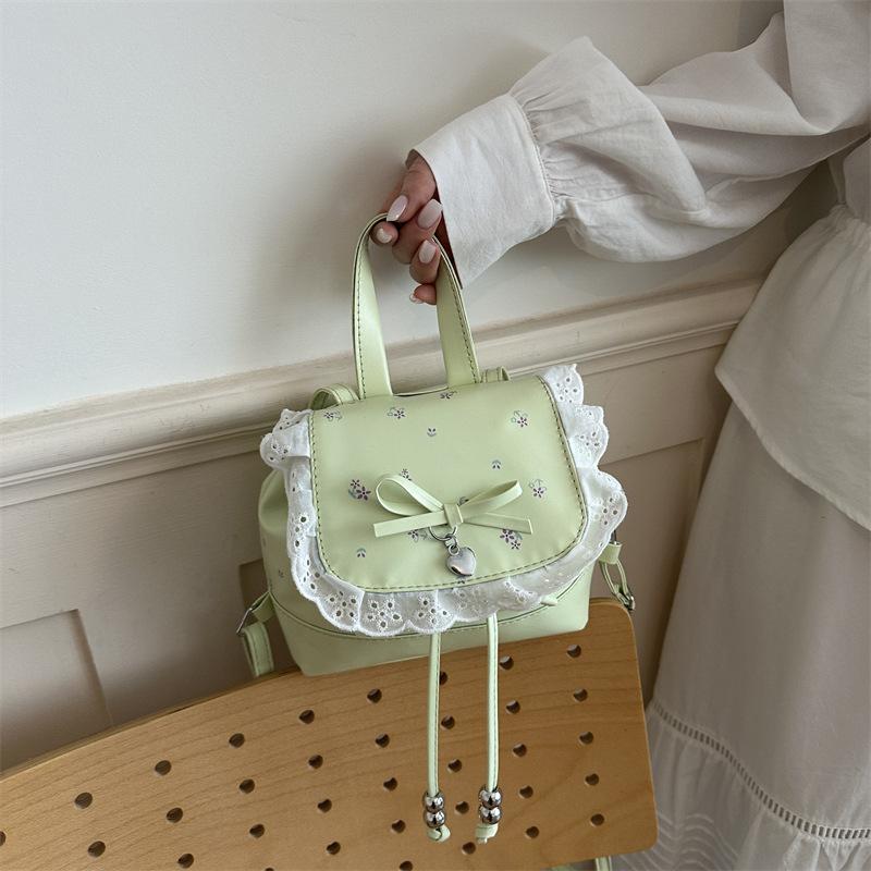 Simple Cute Fashion Bow Lace Trim Campus Style Women Daily Backpack