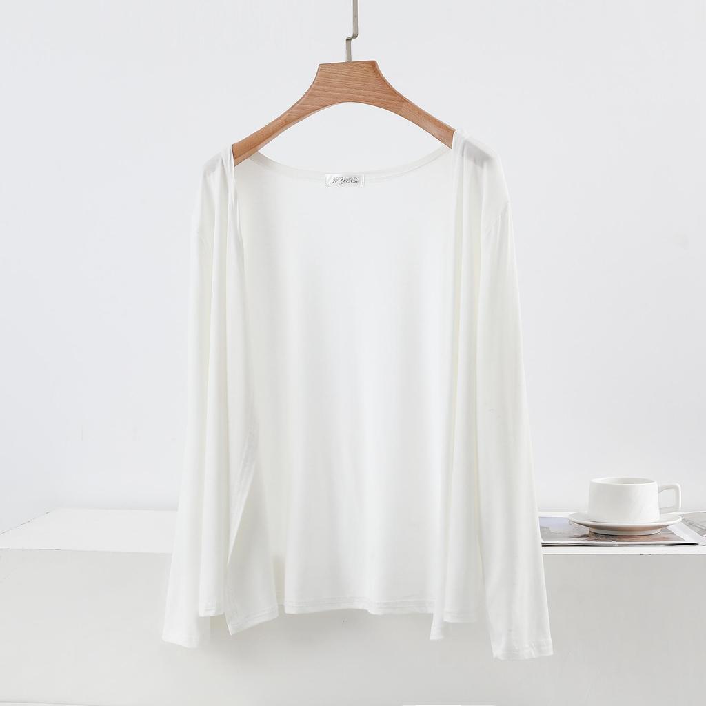 Dámský úzký modalový kardigan na jaro/léto - Jednobarevný, pletený top s dlouhým rukávem