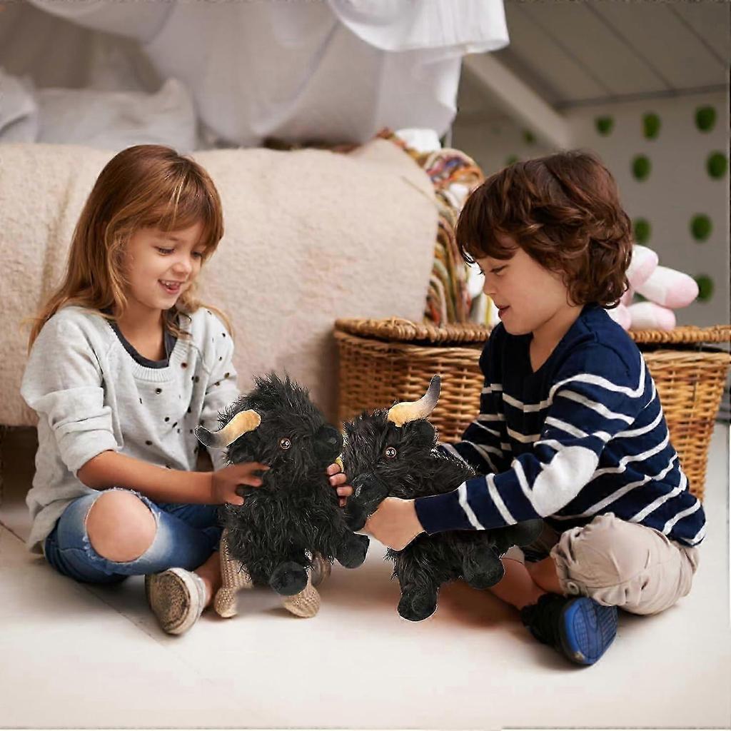 Highland Cow Stuffed Animal,10.5 inches Realistic Cow Plush Toy (Black)