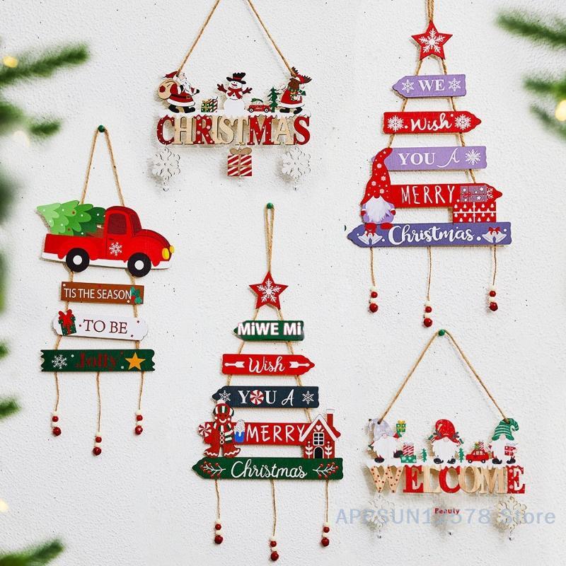 Xmas Tree Hanging Decoration, Wood Crafted, Christmas Ornaments, Fun Party Scene Props, Festive Gift