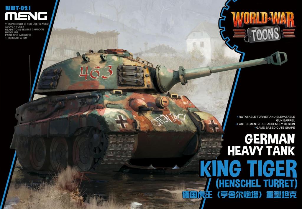 Meng-Model World War Toon Series German Heavy Tank King Tiger with Henschel Turret, Pre-Colored Plastic Model Kit MWWT021 (Tank)