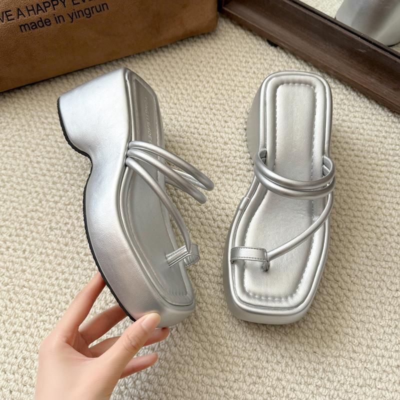 

Леопардовые туфли на высоком каблуке женские шлепанцы платформа модная обувь с зажимом для пальца женские сандалии 2025 летний тренд дизайнерское платье mujer zapatos 40 серебряный