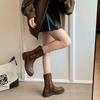 Western Cowboy Short Boots Embroidered Knight Boots Women's 2025 Spring and Autumn New Thick Heel Medium Tube Retro V-mouth Martin Boots