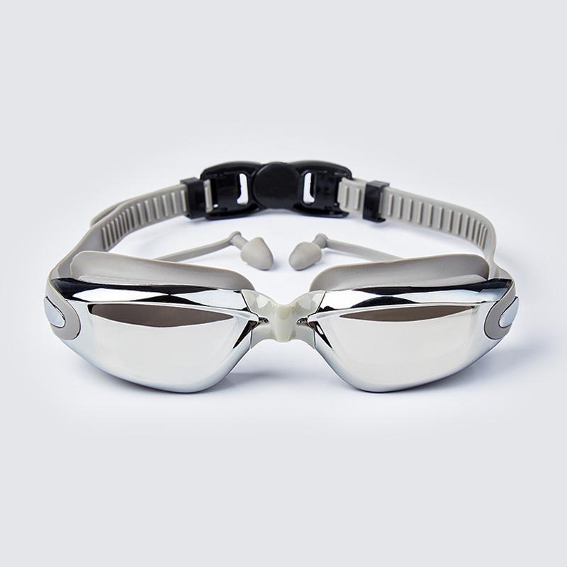 Ochelari de înot galvanizati HD pentru femei cu dopuri pentru urechi - roz, impermeabili, anti-aburire, prietenosi cu miopie.