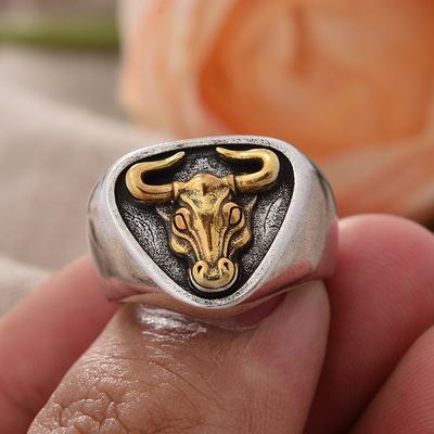 New Arrival Retro Bull Animal Design Thai Silver Men Finger Ring  Birthday Gifts Never Fade 2023