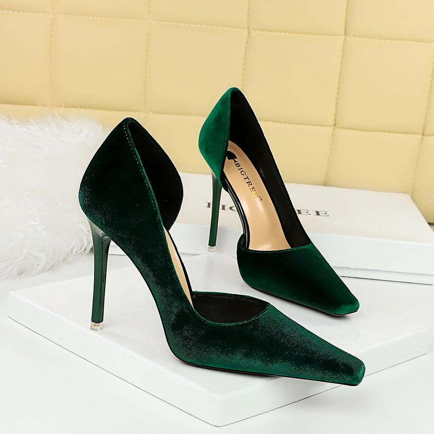 Women's Banquet High Heels Slim Heels Shallow Mouth Square Head Side Hollow Single Shoes