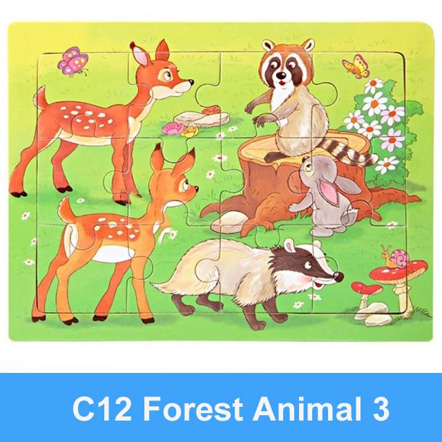 15*11cm Montessori Wooden 3D Puzzle Cartoon Animal Intelligence Jigsaw Game Early Learning Educational Toys For Children