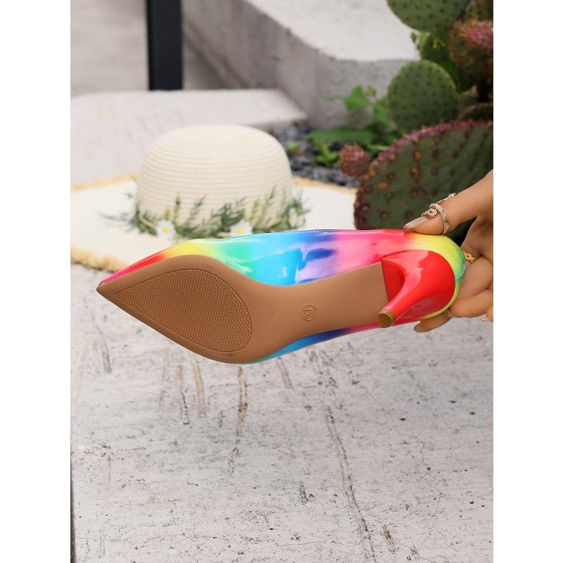 Women's Colorblock Pointed Toe Stiletto Heels, Low Cut Casual Dress Shoes