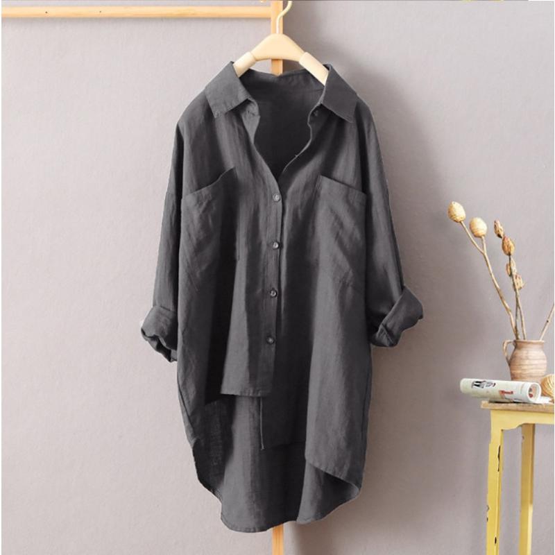 Casual Wind Solid Colour Shirt Spring and Autumn Women's Cardigan Double Pocket Long Sleeve Temperament Tops Women's Shirt