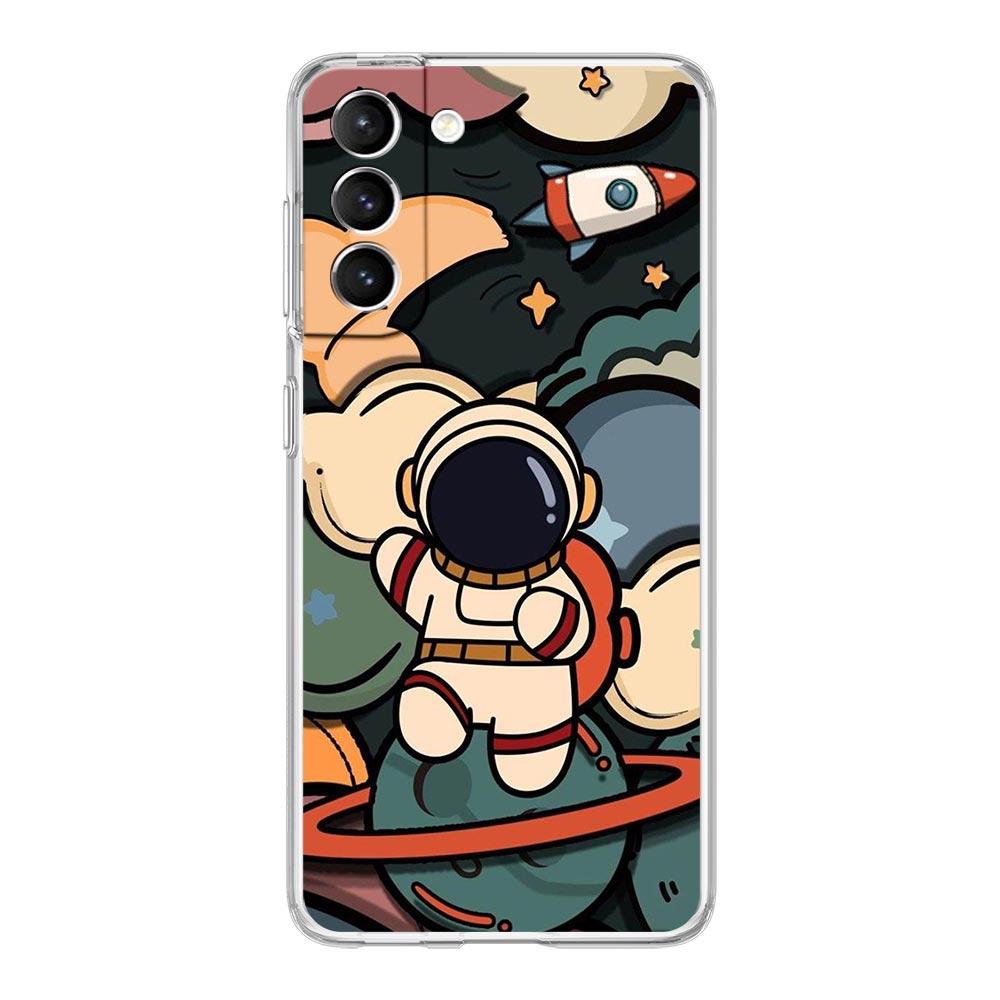 Cute Cartoon Astronaut Phone Case For Samsung Galaxy S22 S21 S20 FE Ultra 5G S10 S10E S9 S8 Plus Note 10 20 Clear Silicone Cover