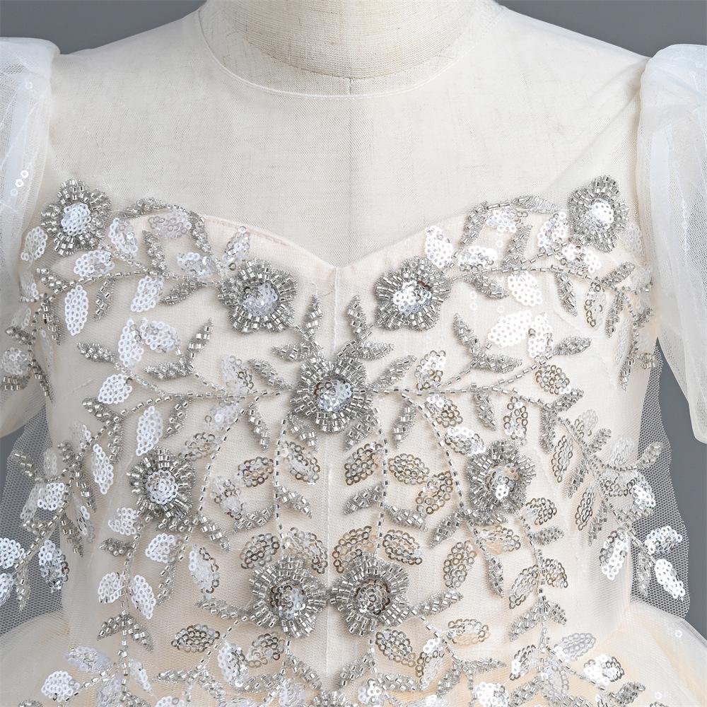 New Summer Girls' Sequin Mesh Princess Piano Performance Dress - Long Evening Gown