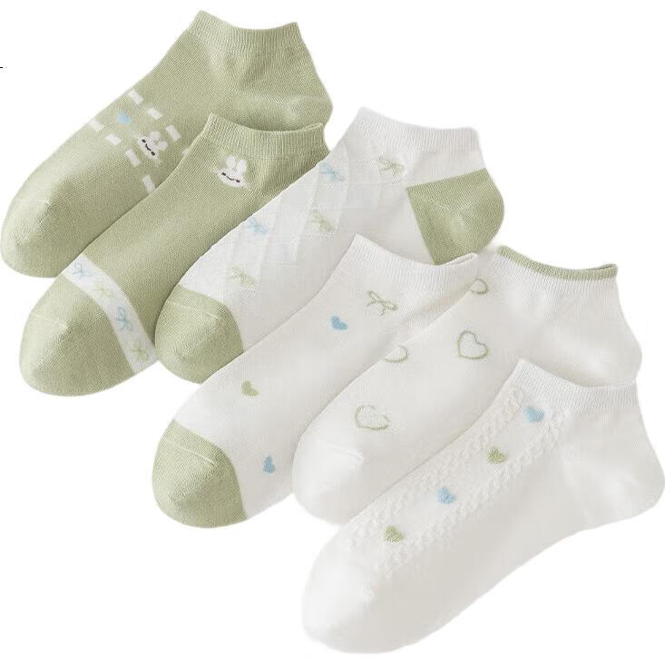 MiiOW 6 Pairs of Women's Socks, Summer Fresh Mesh Boat Socks, Thin Student Cute Casual Socks, Low-Cut Non-Slip Heel
