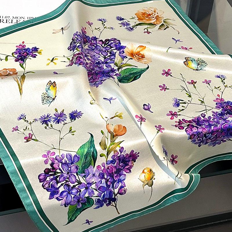 New 100% Natural Real Silk Scarf Women Bandana Square Scarves Wrap Kerchief Mulberry Spring Fashion Luxury High Quality Hijab