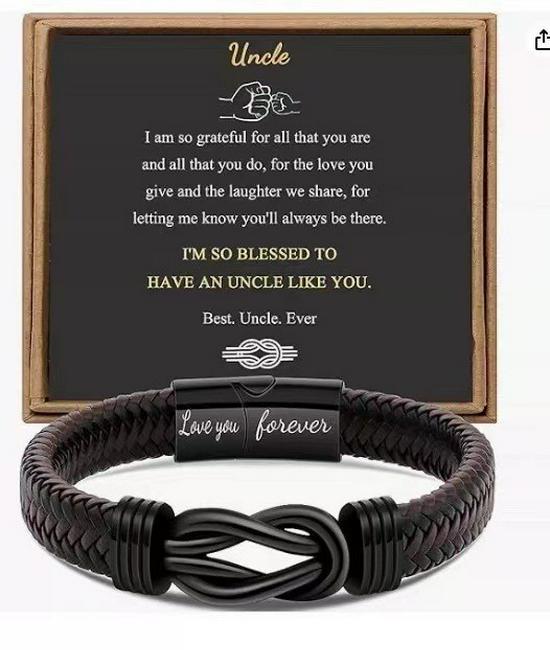 Men's Magnetic Black Twist Stainless Steel and Woven Leather Bracelet