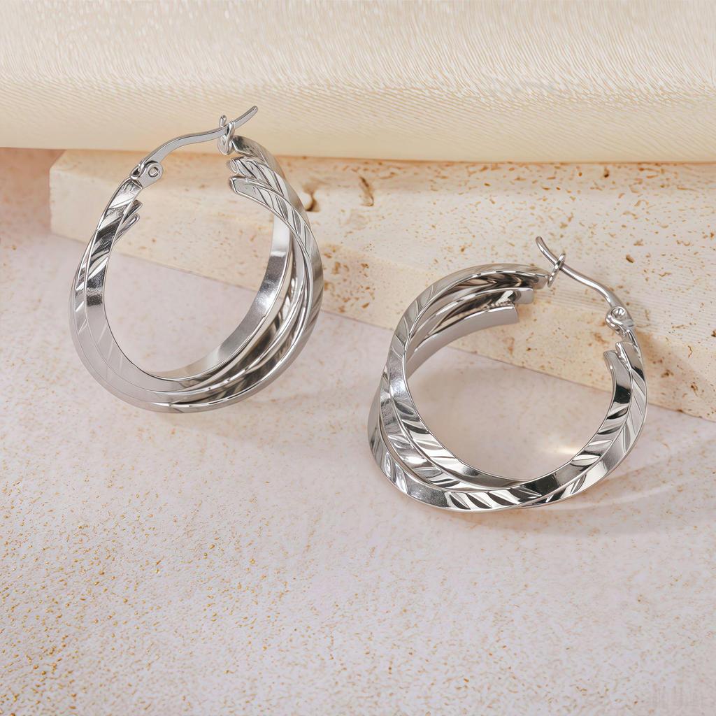 Gold Titanium Steel Multilayer Hoop Earrings - Light Luxury, Colorfast, High-End Feel