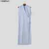 INCERUN Mens Vintage Sleeveless Long Vest V Neck Side Lace Up Casual High Split Tunic Top Robe