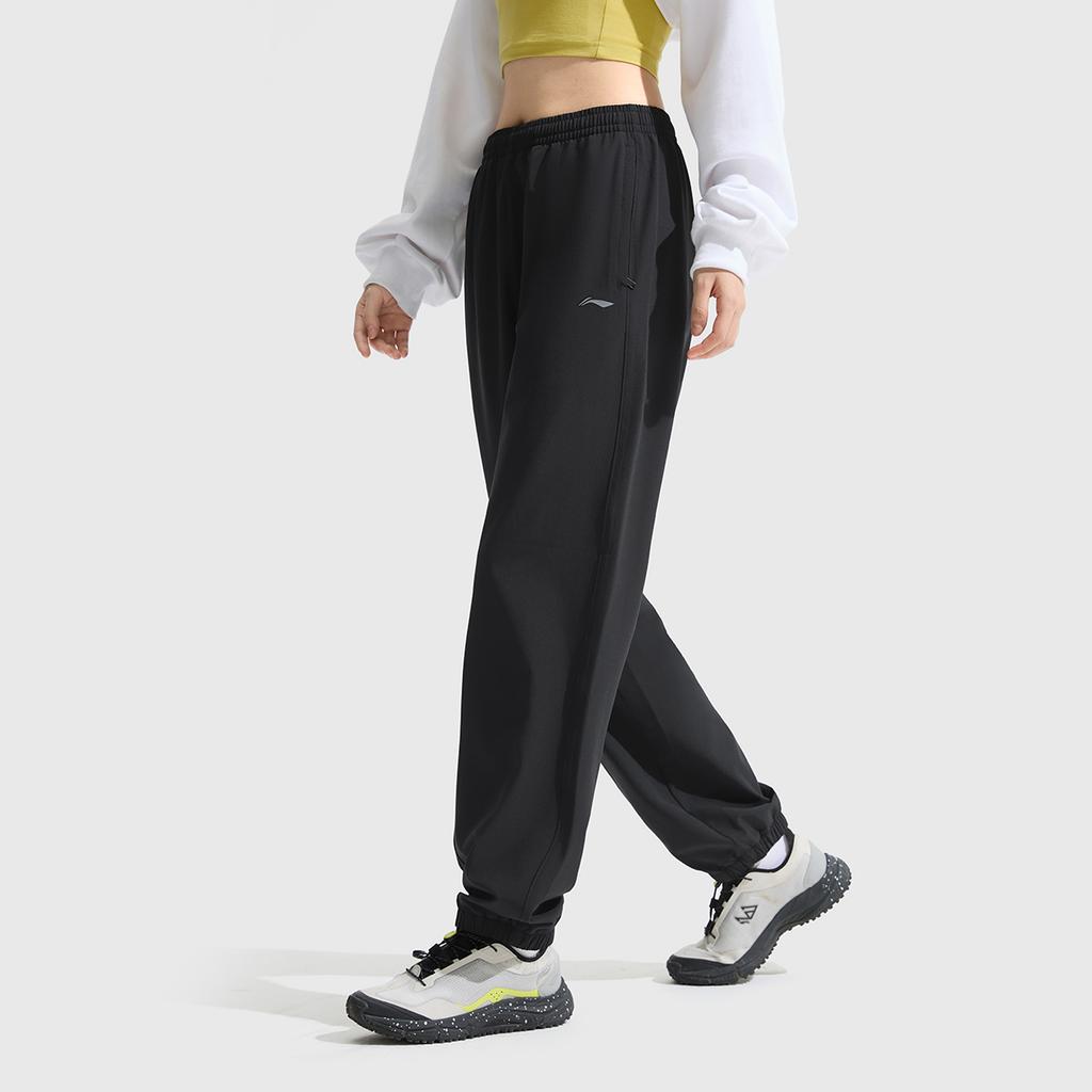 Li Ning Fitness Series Casual Comfortable Versatile Sports Long Pants Women Bottoms Black AYKV488-1