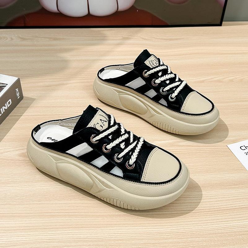 

2024 new model, one-pedal women s new ins platform casual women s shoes, mesh breathable half-drag board shoes 40 чёрный