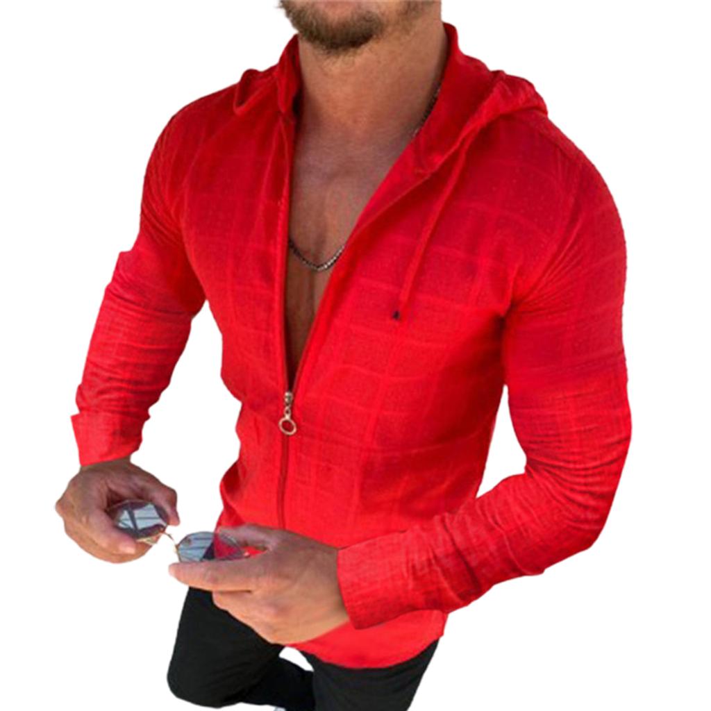 Fashion Long/Short Sleeved Hoodie Zipper T Shirt Men Clothing Summer Solid Color Casual Plaid Print Open Stitch Thin Tshirt Mens