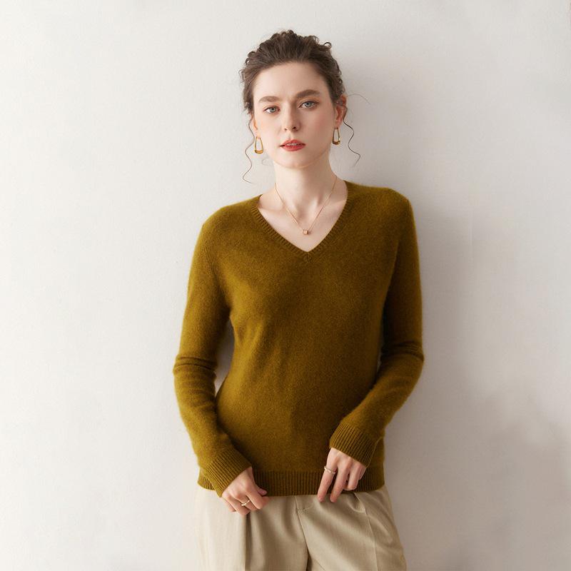 2025 A/W Women's V-Neck Cashmere Sweater - Loose Fit, Versatile Knitted Pullover Top