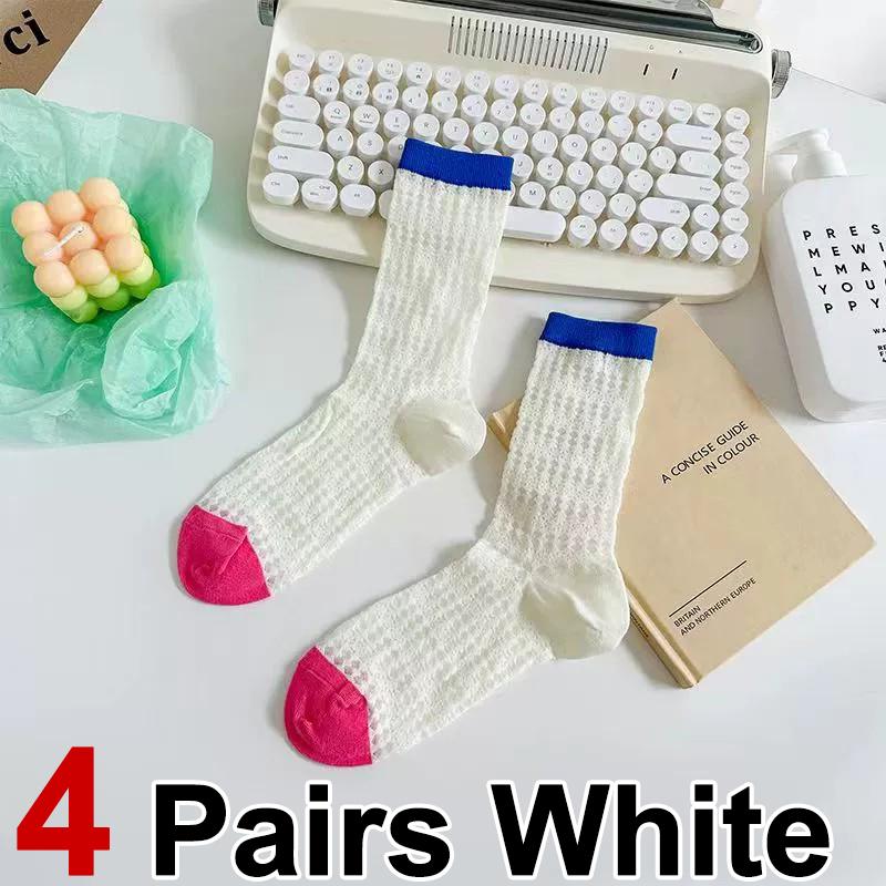 4 Pairs Women Mid To Small Leg Socks Knee High Socks Socks Black White Gray Summer Thin Sweet Style Transparent Stacked Socks