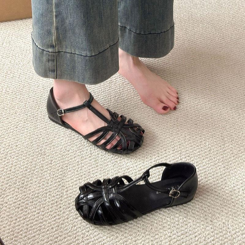 Soft-soled retro woven bag head sandals women's fashion flat-soled maternity shoes tide