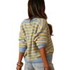 V-neck cardigan sweater women's lazy wind cardigan jacket autumn and winter contrasting color striped loose sweater