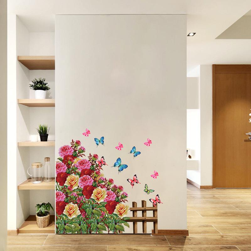 Floral Butterfly Wall Stickers Home Decor for Bedroom Living Room Entrance Door Decoration