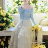 Autumn Blue 3D Floral Slim-Fit Square Neck Knit Top with Skirt