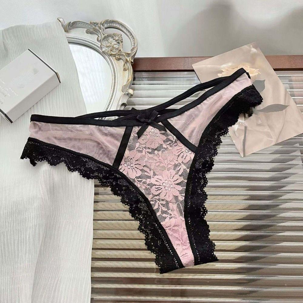 Thong Lace Flower Transparent Briefs Patchwork Mesh Floral Bowknot Panties Breathable   Girl