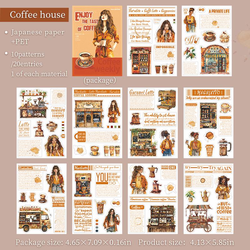 Yoofun 20pcs/lot Coffee Weekly Collage Sticker Vintage Character Landscaping Material Book Creative DIY Journal Stationery