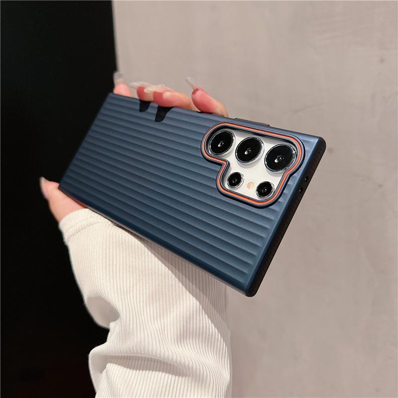 For Samsung Galaxy S24 S23 S22 Plus Ultra Corrugated Grain Plating Metallic Paint Anti Fingerprint PC Shockproof Anti-Slip Back Cover Case Shell