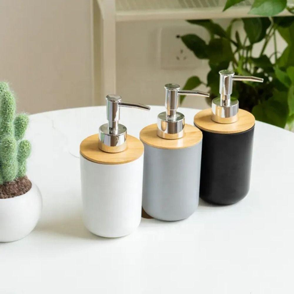 Plastic Pump Hand Sanitizer Bottle Refillable Bath Lotion Pump Jar Bamboo Soap Dispenser  Bathroom