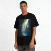 Mythical Forest Beasts and Swordsman Print T-shirt Chinese Style Loose Casual Top for Men and Women Pure cotton T-shirt