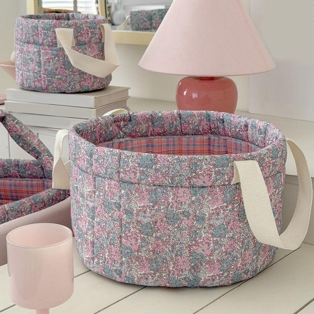 Collapsible Quilted Storage Basket Large Capacity Flower Pattern Storage Basket  Bedroom