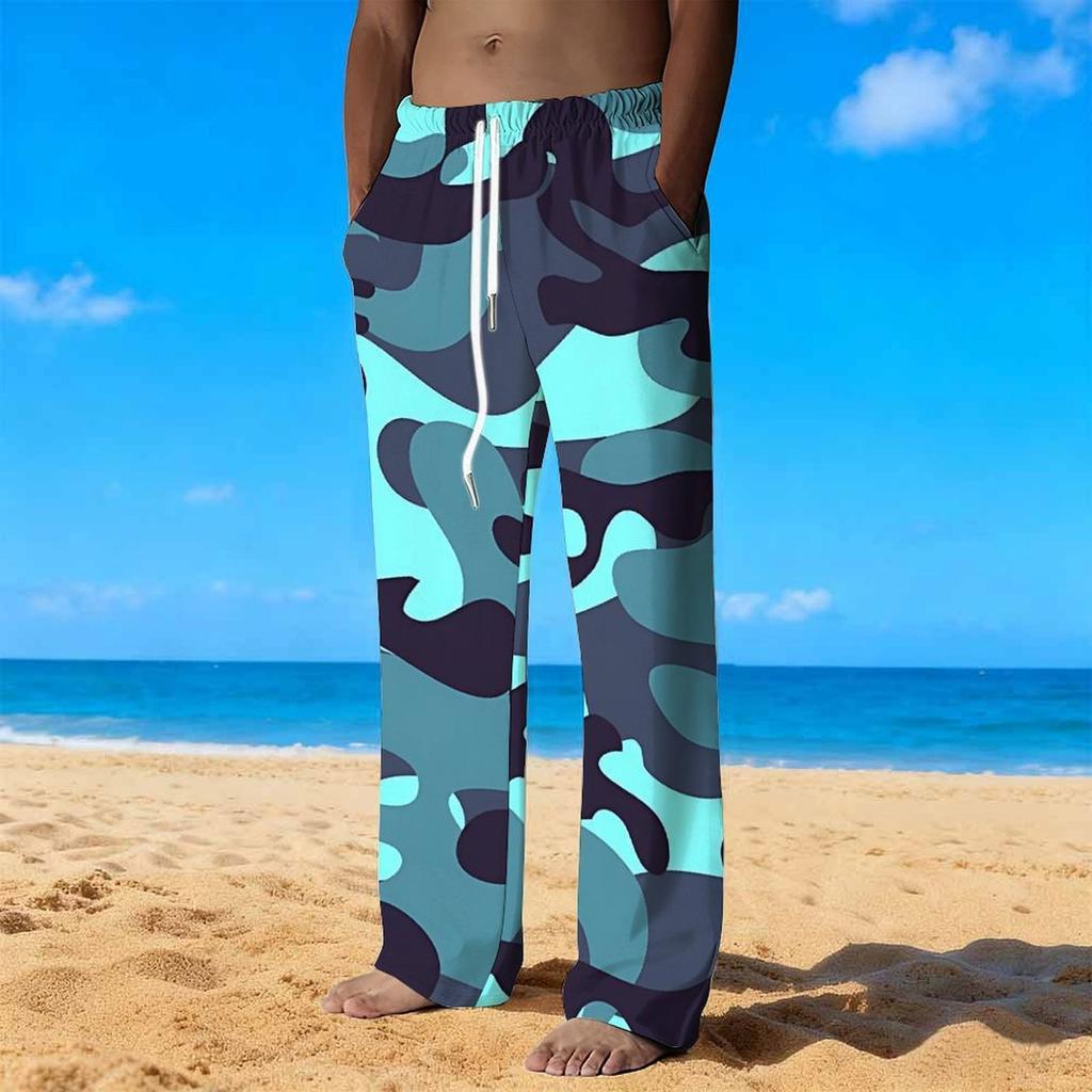 Men's Loose Casual Solid Color  Trousers Camouflage Printed Straight Pants