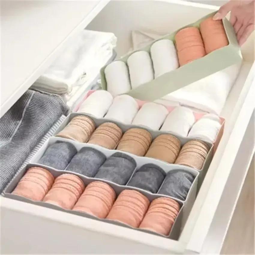 1/2pcs 5 Grid Underwear & Sock Organizer Box, Stackable Drawer Divider, Clear Plastic Storage for Closet, Saves Space