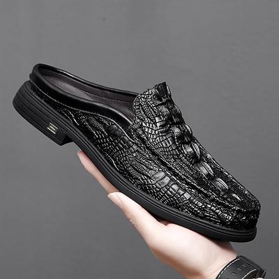 Fashion Summer Classic Half Shoes Men Genuine Leather Crocodile Pattern Man Half Slippers Casual Outdoor Mules Non-slip Moccasins Hombre