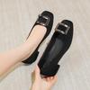 2026 Spring/Summer Suede Chunky Heel Pumps with Square Toe & Rhinestone Buckle