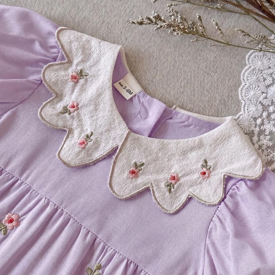 Floral Print Khaki Newborn Romper with Doll Collar - Summer Outdoor Jumpsuit