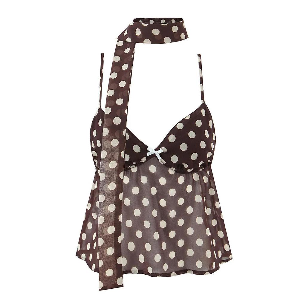 Women's Summer Polka Dot Camisole & Fishtail Midi Two-Piece Set