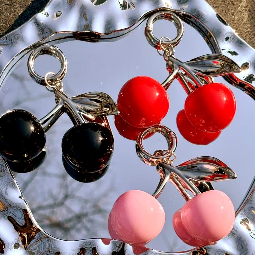 Elegant Sturde Alloy Lovely Cherrys Charm Pendant Lock Keyring Fashion Accessory for Stylish Girls Women Ladies