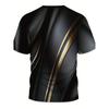Herren Schwarzes 3D-Druck T-Shirt mit Goldenen Geometrischen Streifen – Lässiges Kurzarm-Sommer-Tee für Outdoor-Sport Rundhals
