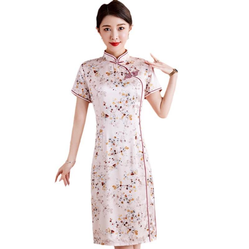 Silk cheongsam  new women's young retro Republic of China small man daily mulberry silk dress