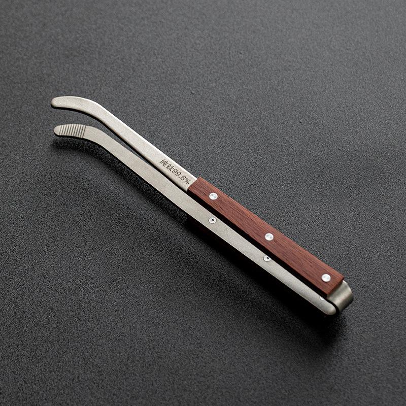 Wooden Pure Titanium Tea Tweezer Boutique Tea Clip Household For Toast Bread Pickles Flower Tea Drinkware Equipment Collection