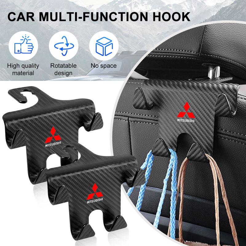 bzhr7 Car Seat Headrest Hook Universal Phone Holder Backseat Organizer For Mitsubishi Outlander Lancer 10 9 ASX RALLIART L200 Sticker